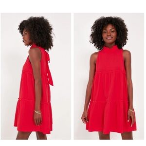 Pomander Place | Red Lightweight Gauze Morgan Mock Neck Mini Dress Size S